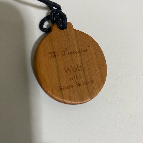 Wood and Abalone Wolf Pendant by Artist Shain Jackson - Picture 3 of 7